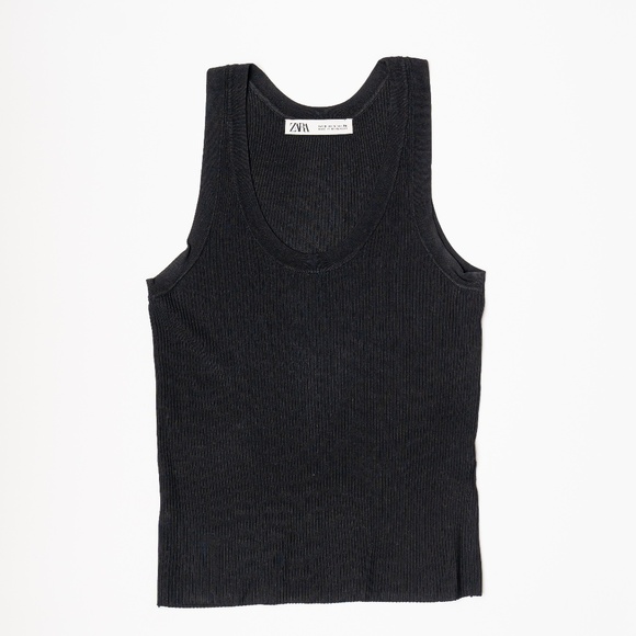 size S Zara Ribbed Tank Top Black Sleeveless Back Stretch - Picture 1 of 3